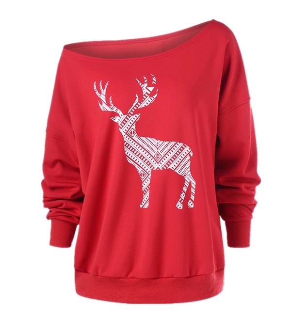 Christmas Sweatshirt off shoulder Cotton - Red - C11887ELNM8