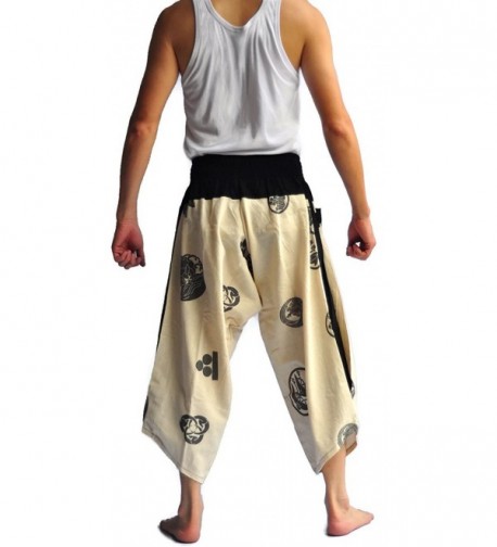 Men's Japanese Style Pants One Size White with leaf Design - C212FZW7QE7