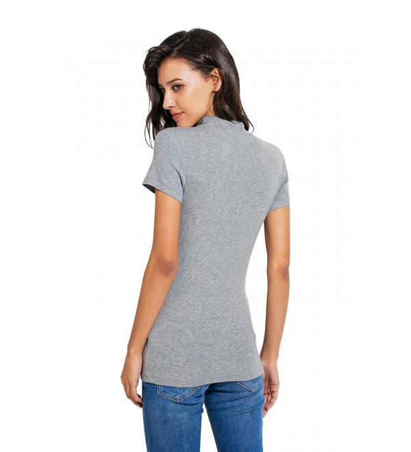 Women Short Sleeve Mock Neck Tunic Ribbed Knit Shirt Tops (XS-XL ...