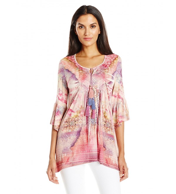Women's 3/4 Flared Sleeve Microjersey Sublimation Top With Tassels ...