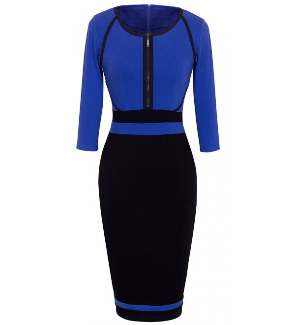 HOMEYEE Womens Vintage Colorblock Bodycon