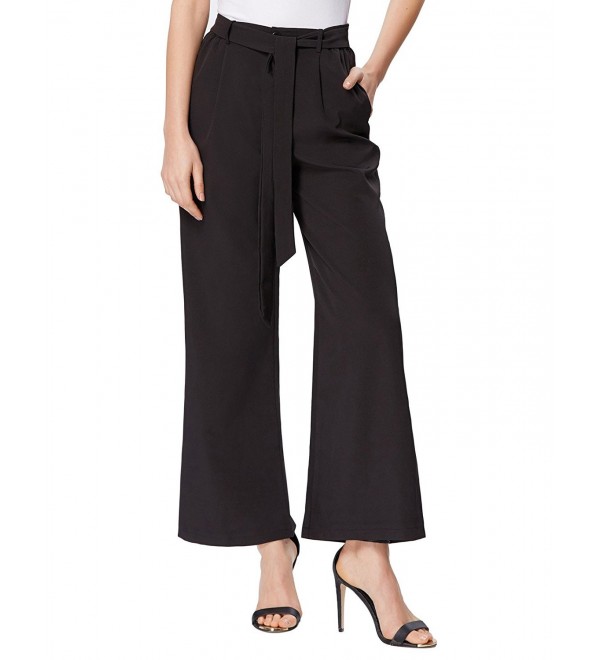 Women's Stripe Wide Leg High Waist Belted Palazzo Long Pants - Black-1 ...