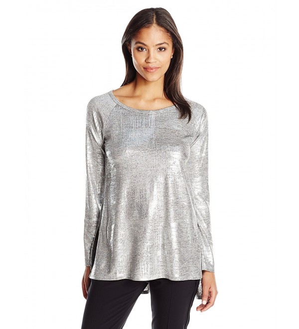 Women's Stretch Hi-Lo Raglan Sleeve Top - Silver - CY12MX1LY39