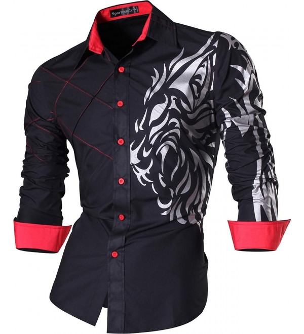 Men's Slim Fit Long Sleeve Casual Button Down Shirts Dragon Tattoo ...