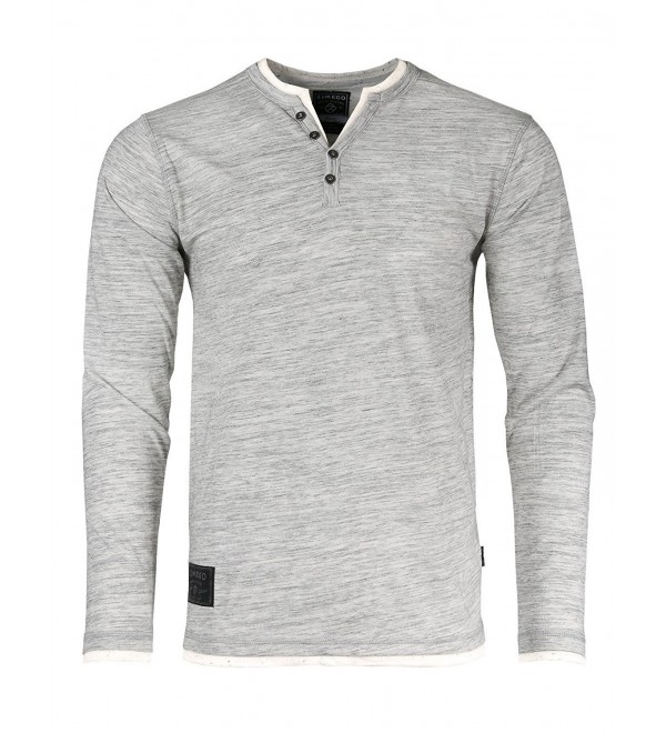 Men's Long Sleeve Double Layered Y-Neck Fashion Henley - Heather Grey ...