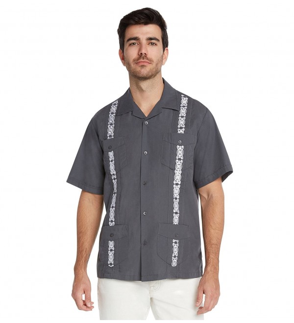 Crowns Essentials Guayabera Shirt D Gray White Large