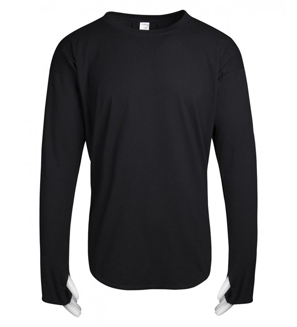 Men's Thumb Hole Cuffs Long Sleeve T-Shirts - Solid Black - CG18979MRG6