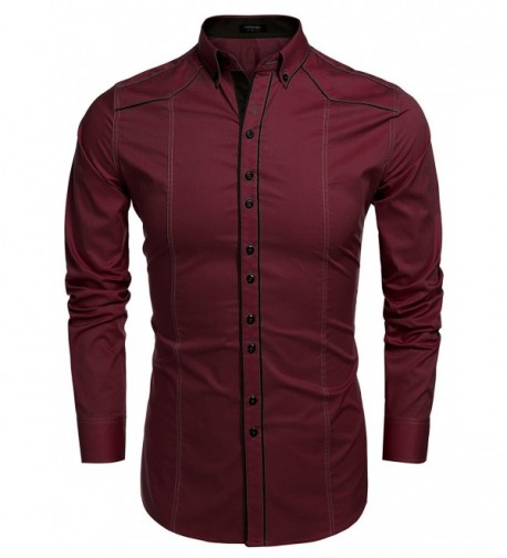 Men's Button Down Dress Shirt Slim Fit Casual Shirts - Wine Red ...