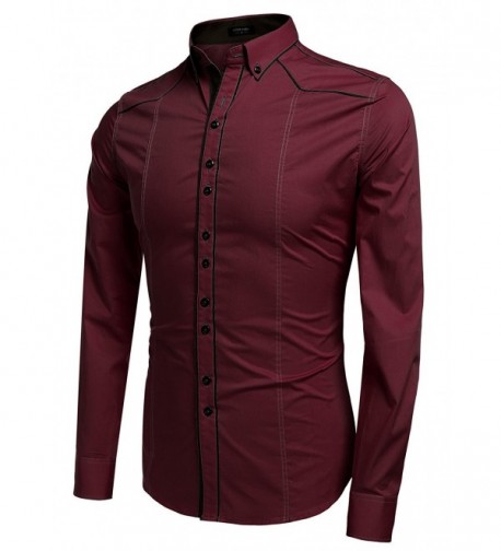 Men's Button Down Dress Shirt Slim Fit Casual Shirts - Wine Red ...