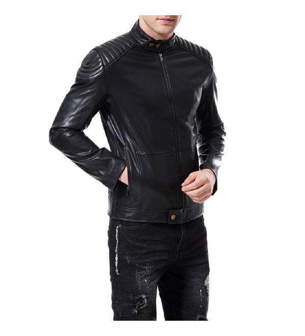 Men's Faux Leather Jacket Multi-Zipper Punk Motorcycle Slim Coat ...