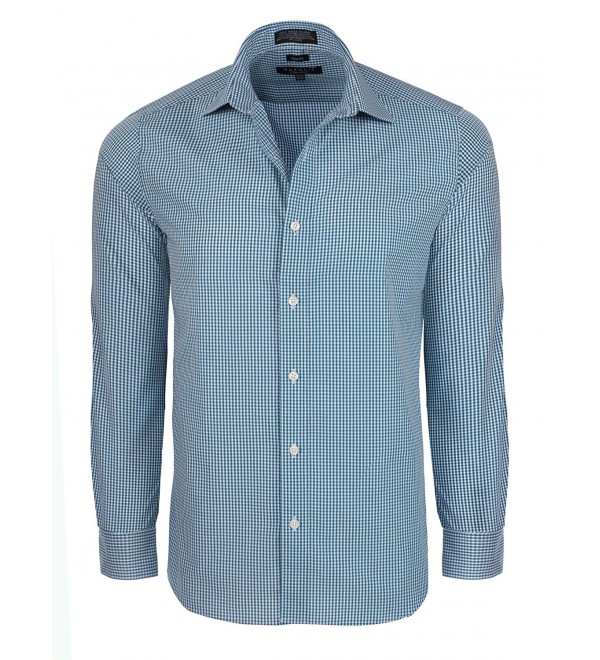 Men's Slim Fit Gingham Check Dress Shirt - Many Colors Available - Teal ...