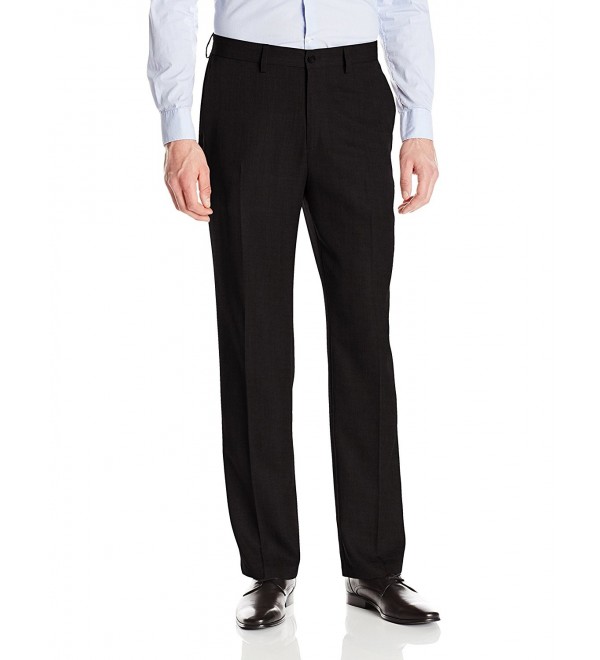 Men's Textured Stria Straight-Fit Plain-Front Dress Pant - Black ...