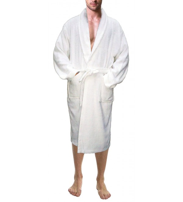 Men's 100% Terry Cotton Bathrobe Toweling Robe - White - CQ17YDIK0WN