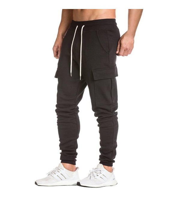 Men's Fitness Workout Running Bodybuilding Jogger Pants with Zip Pocket ...