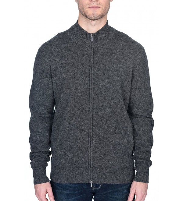Men's Cashmere Wool Full-Zip Mock Neck Sweater Premium Quality ...