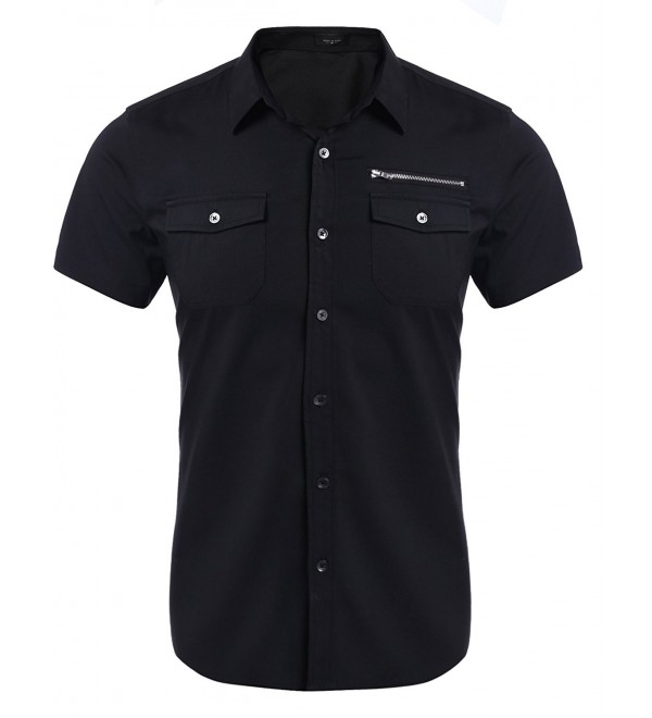 Men's Casual Short-Sleeve Pocket Button Down Oxford Dress Shirt - Black ...