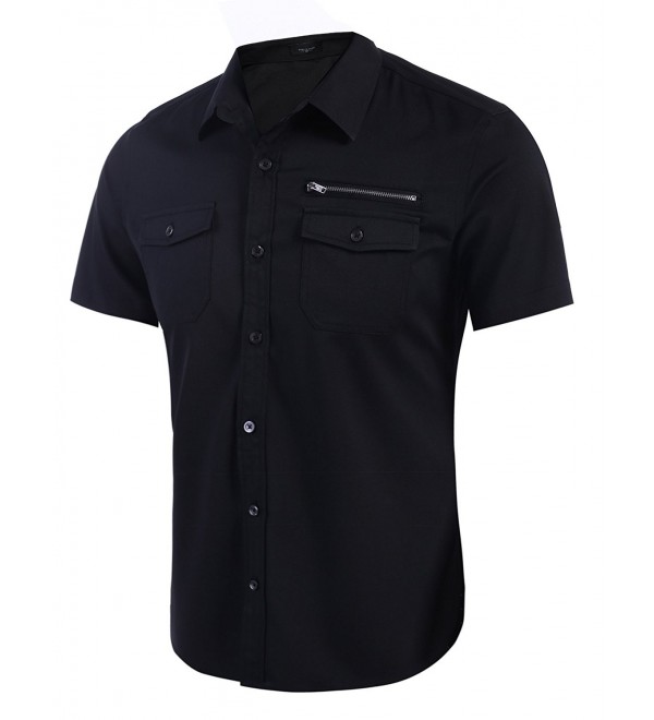 Men's Casual Short-Sleeve Pocket Button Down Oxford Dress Shirt - Black ...