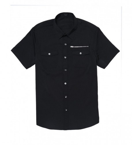 Men's Casual Short-Sleeve Pocket Button Down Oxford Dress Shirt - Black ...