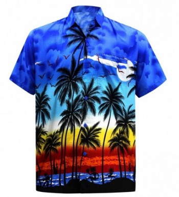 Leela Hawaiian Tropical Casual Sleeves - Royal Blue Beachview Palm ...