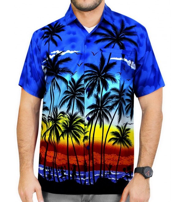 Leela Hawaiian Tropical Casual Sleeves - Royal Blue Beachview Palm ...