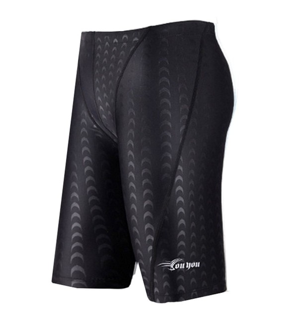 Men's Solid Jammer Quick Dry Splice Swimsuit - Black - CC12O0O2QSI