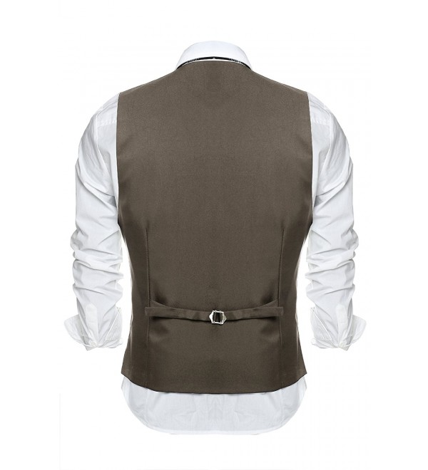 Men's Vest Casual Button Down Suit Vest Business Waistcoat - Khaki - C61807UYL5E
