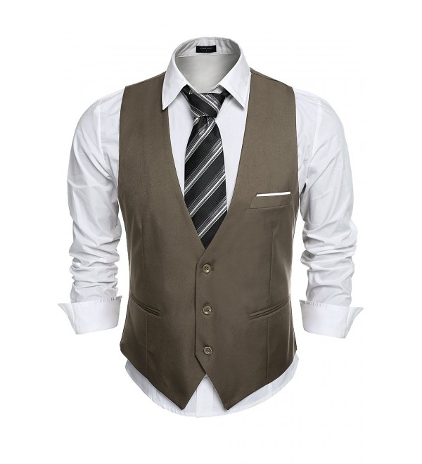 Men's Vest Casual Button Down Suit Vest Business Waistcoat - Khaki ...