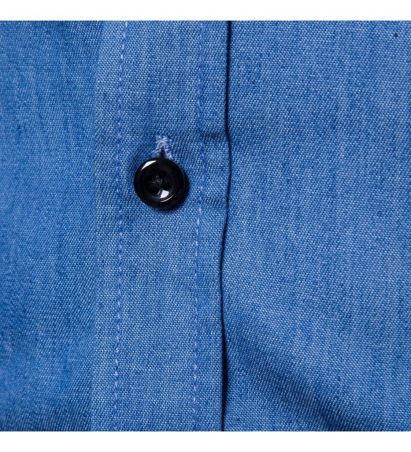 Men's Long Sleeve Denim Work Shirts Pocket Casual Button Dress Shirts ...