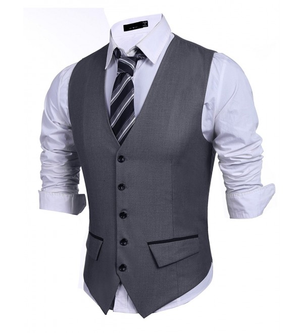 Men's Business Suit Vest-Slim Fit Skinny Wedding Waistcoat - Solid Dark ...