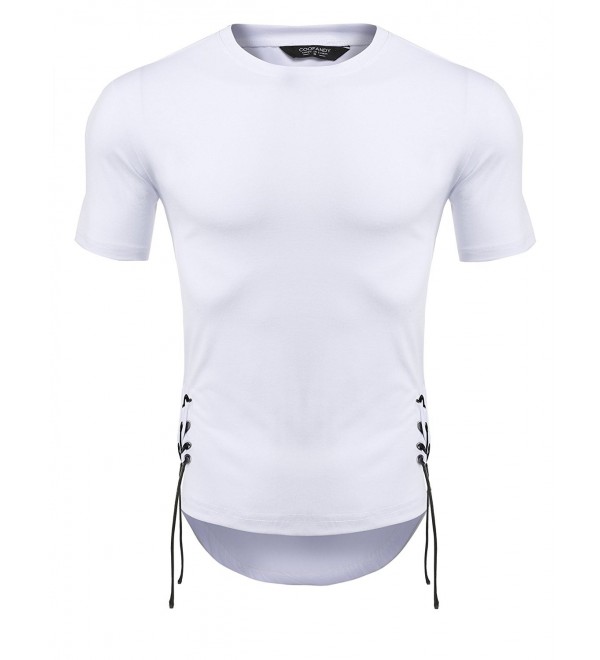 Men's Summer Short Sleeve Cotton T-Shirt Lace-up Asymmetric Hem Casual ...