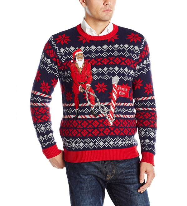 Men's Battle Ropes Santa Ugly Christmas Sweater - Blue/Red - C812KPZ8143