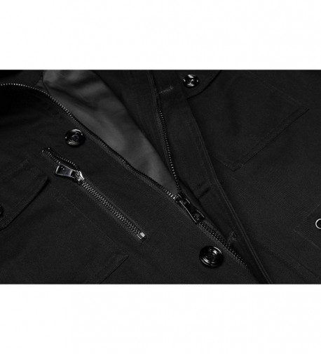 Men's Cotton Military Windbreaker Jacket with Removable Hood - Black ...