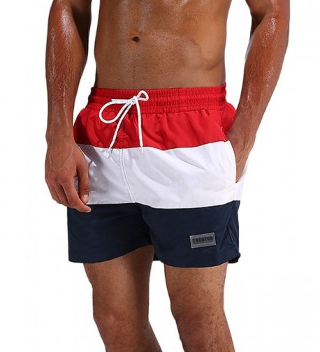 Men's Spliced Color Swim Trunks Beach Short - Red - CY1832U9LQT