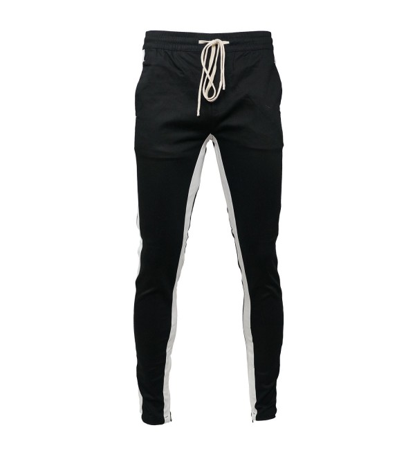 Skinny Fit Stretch Twill Striped Ankle Zip Pants - Black / White ...