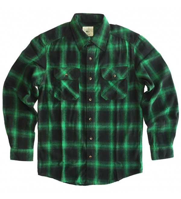 Men's Plaid Long Sleeve Relaxed Fit Shirt - Green - C118804C7XT