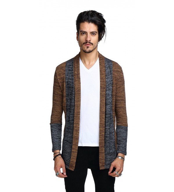 Mens Casual Long Open Front Slim Sweater Cardigan - B339-coffee ...