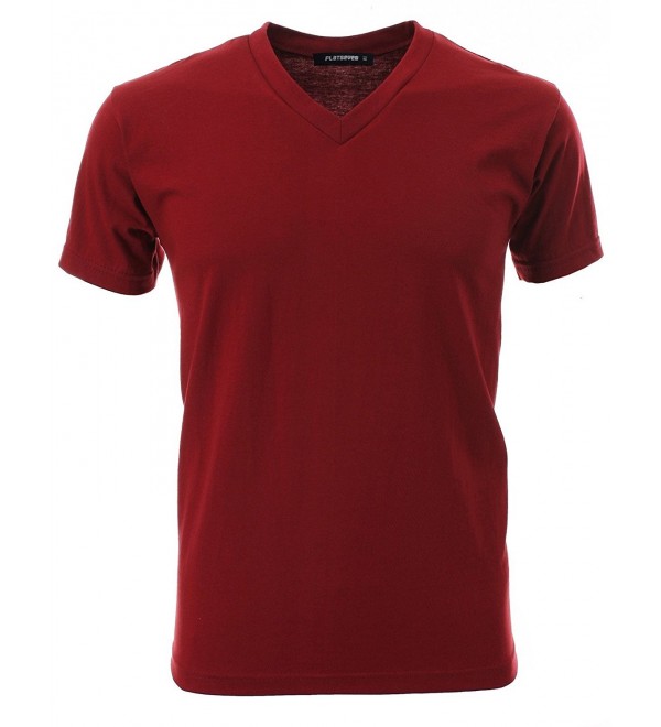 Mens V-Neck Cotton T-Shirts - Wine - C912I2RZMT3