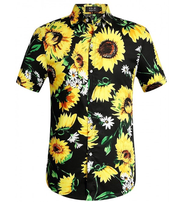 Men's Sunflower Button Down Casual Short Sleeve Hawaiian Aloha Shirt ...