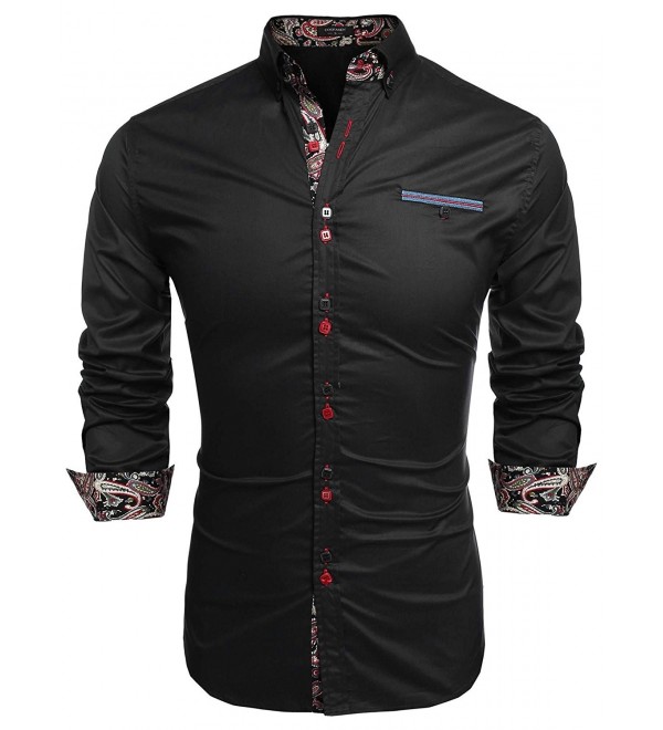 Men's Business Casual Long Sleeve Patchwork Shirt Slim Fit Button Down ...