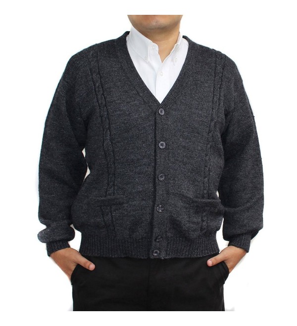 Alpaca Cardigan Jersey BRIAD Dark Grey V Neck Buttons and Pockets Made ...