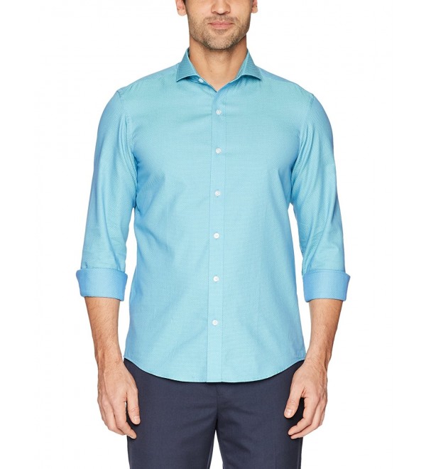 Men's Tailored Fit Cutaway-Collar Sport Shirt - Aqua/Blue Small Check ...