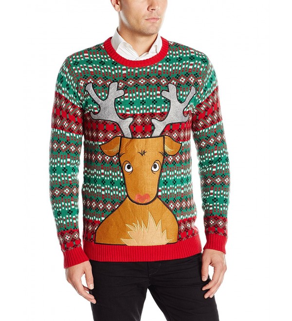 Men's Rudolph Ugly Christmas Sweater With Beer Pocket - Green - CI12KPZ7C0H