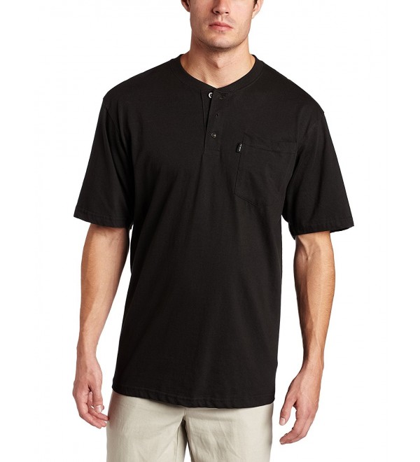 Men's Short-Sleeve Heavyweight Three-Button Henley - Black - C011GXSOG6J