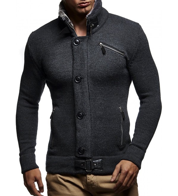 LN5430 Men's Cardigan With Faux Fur Collar - Anthracite - CG1882X76Q8