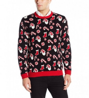 Men's pixelated Santa Ugly Christmas Sweater - Black/Red - C612KPZ8IQT