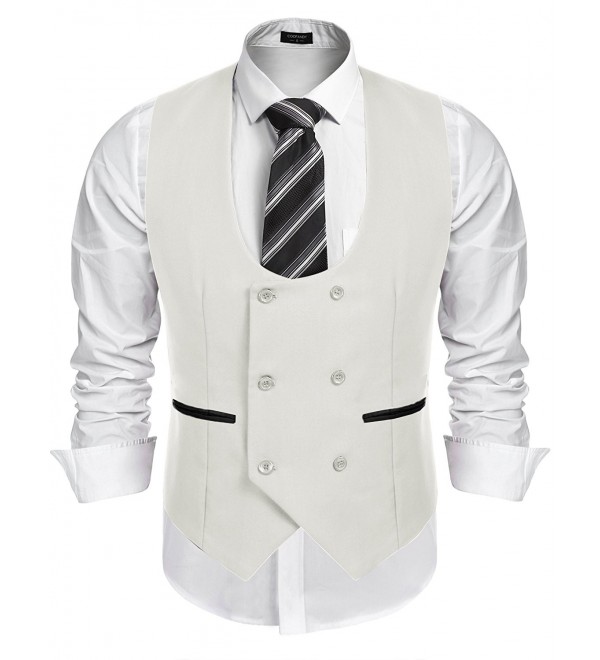 Men's Slim Fit Dress Suits Double Breasted Solid Vest Waistcoat - White ...