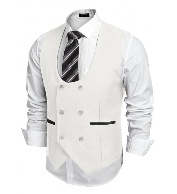 Men's Slim Fit Dress Suits Double Breasted Solid Vest Waistcoat - White ...