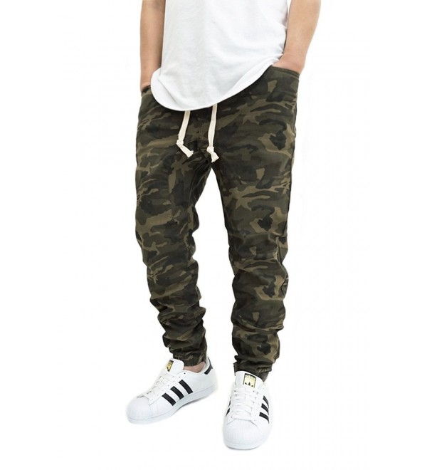 Men's Olive Camo Twill Drop Crotch Jogger Pants - CI12ILLDA5H