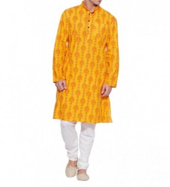 ShalinIndia Cotton Kurta Collar pockets Yellow Size