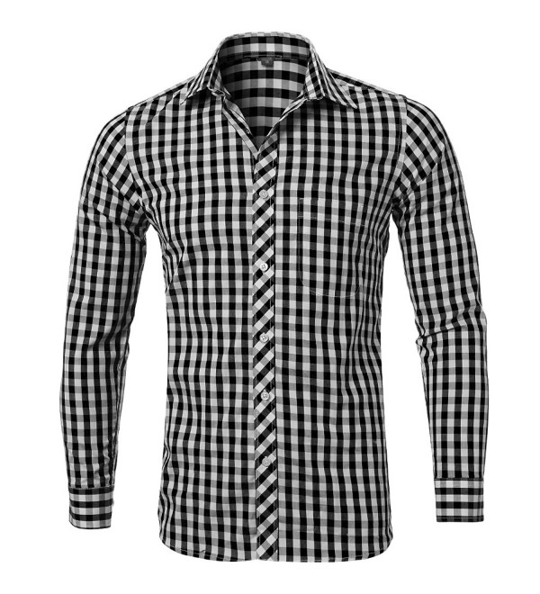 Men's Plaid Shirt- 100% Cotton Slim Fit Casual Botton Down Shirts Long ...